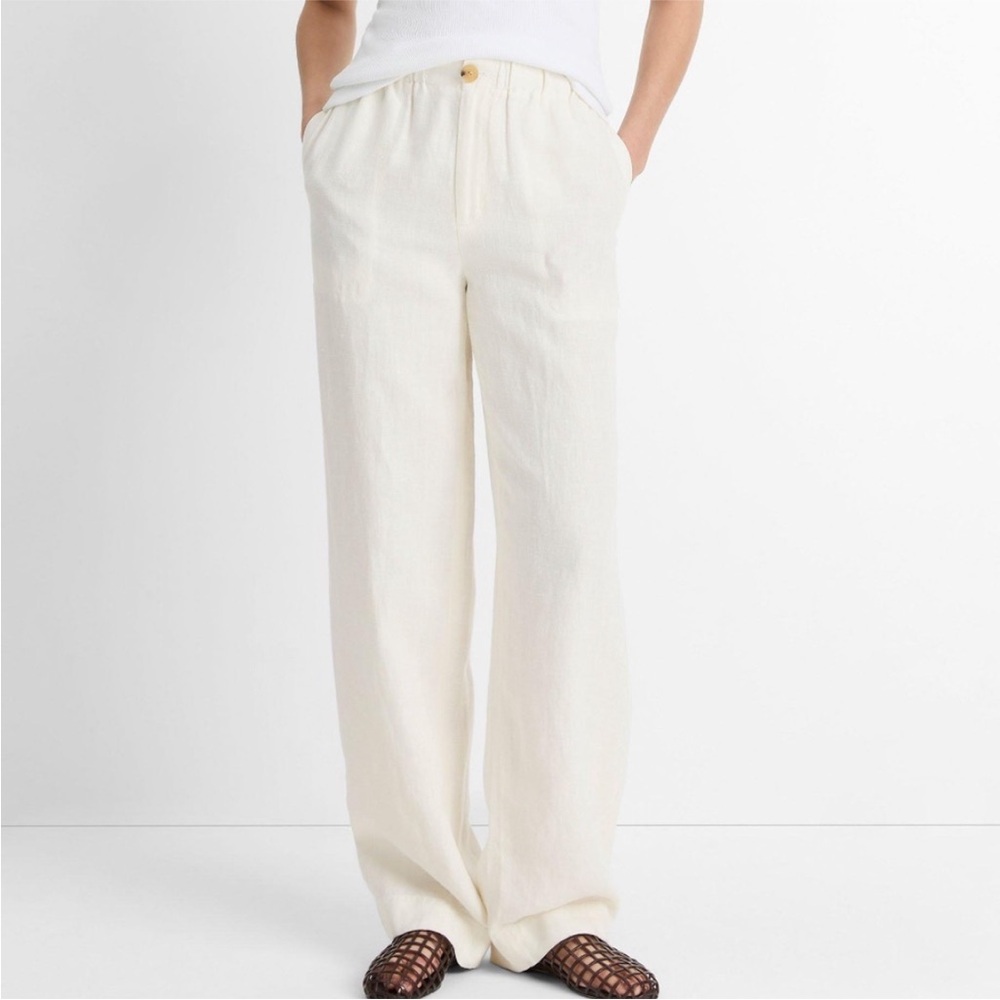 Vince Cream Wide-Leg Linen-Blend Pants